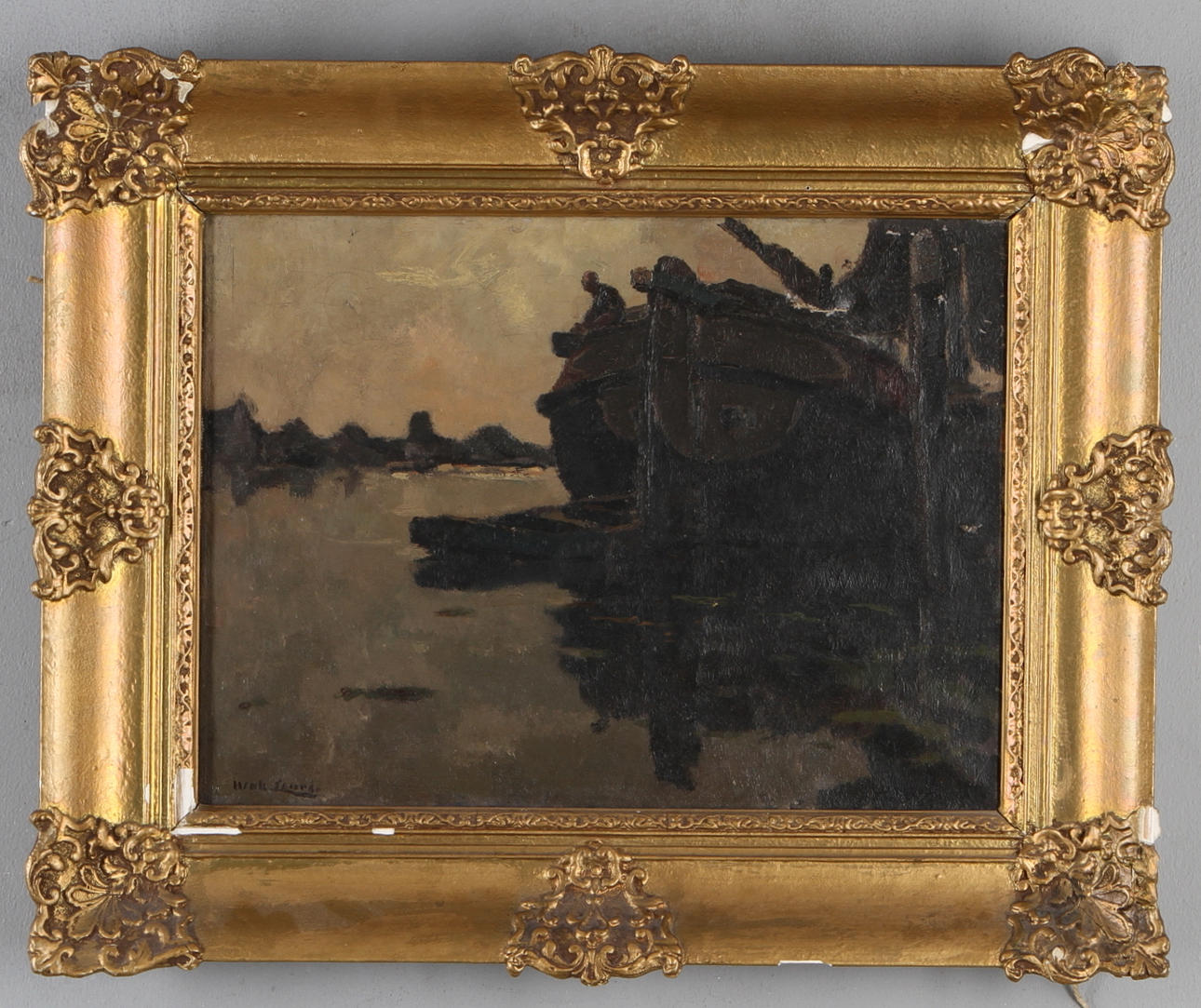 HENK LEURS. Hamnbild, olja på duk, signerad.