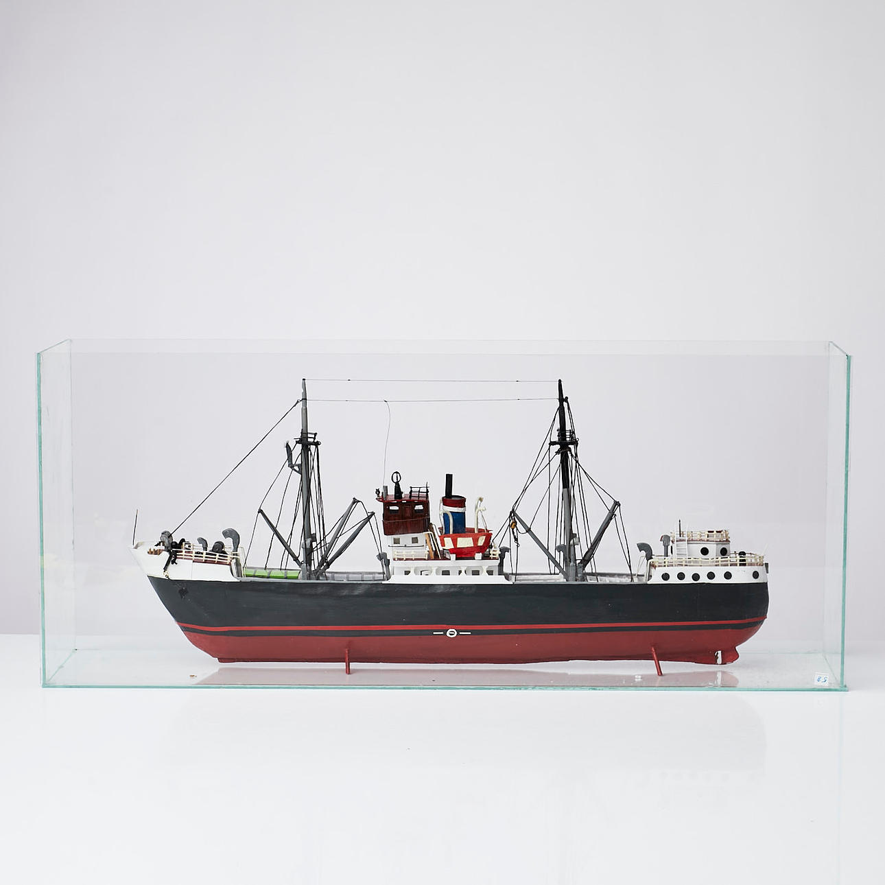 MODEL SHIP, "Three Island Vessel" cargo ship, in stand.