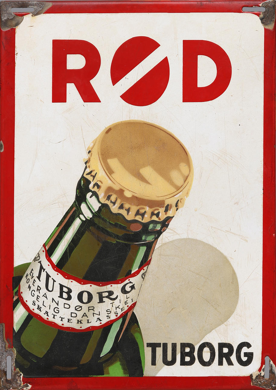 SIGN, emailliertes Blatt, Red Tuborg.