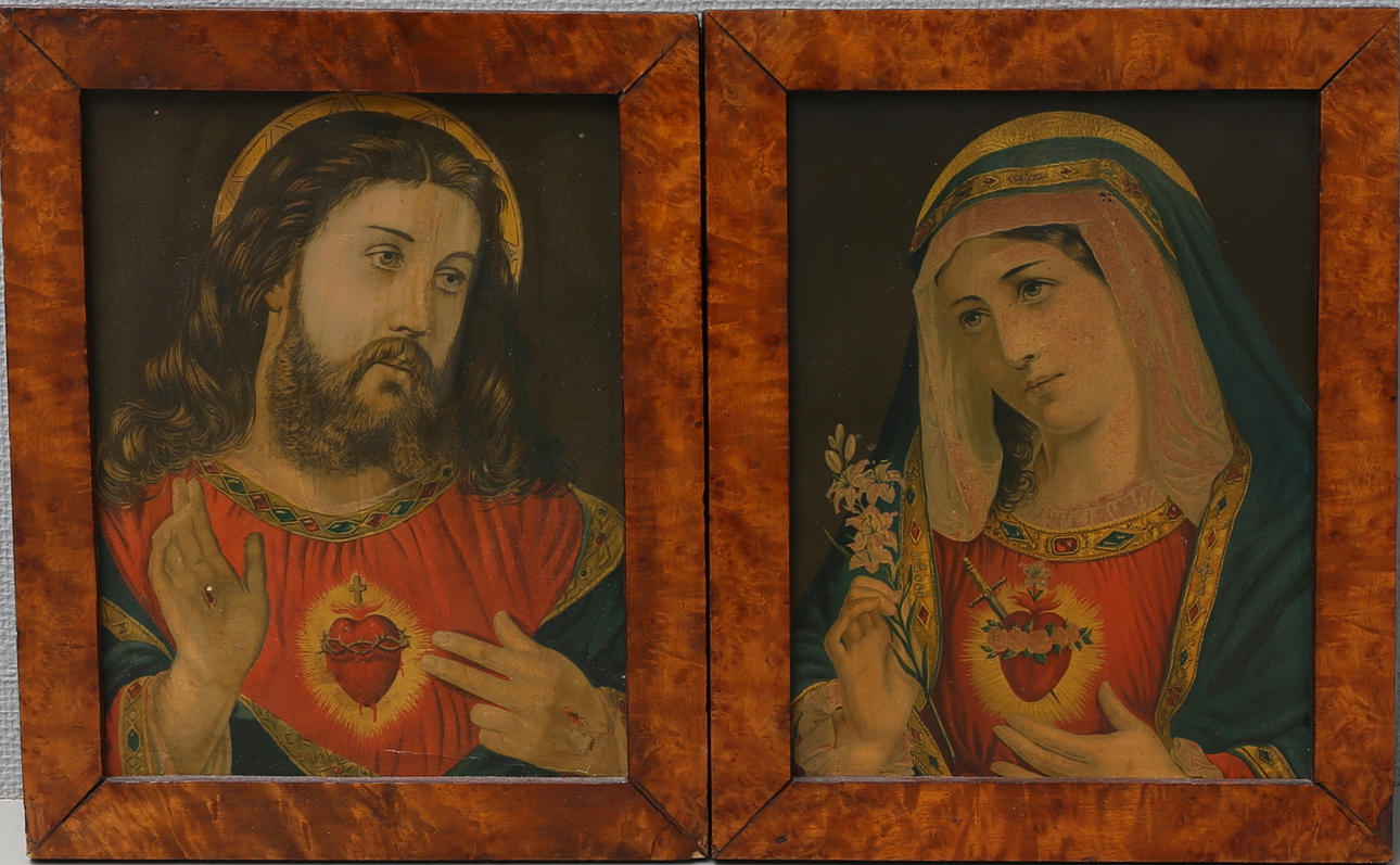 OLJETRYCK, 2 st, Jesus och Jungfru Maria, 1800/1900-tal.