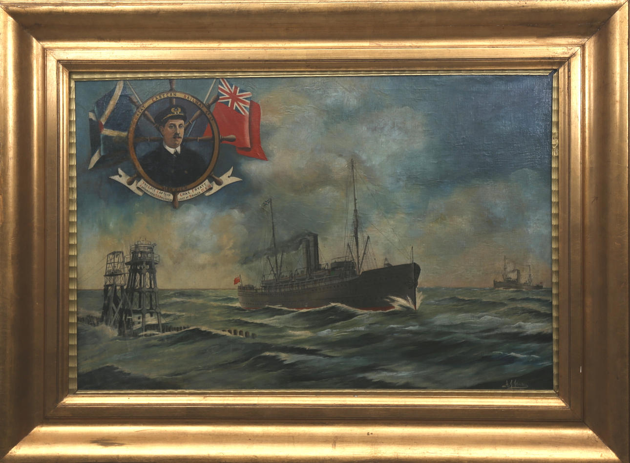 A J JANSEN. Ångfartyg, olja på duk, signerad A J Jansen.