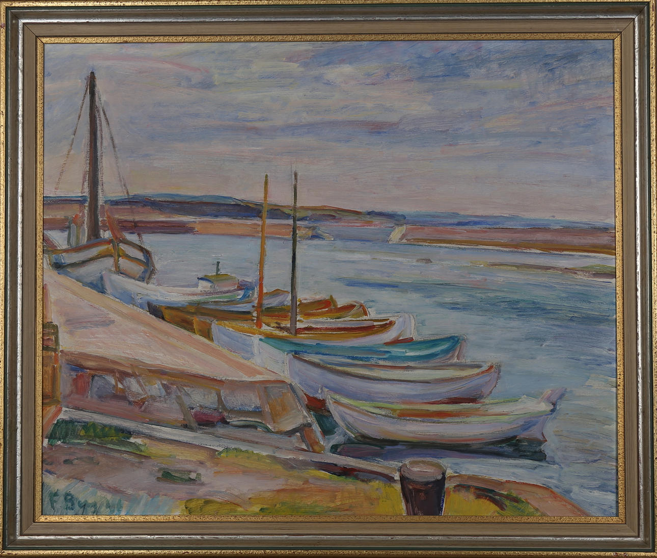 FRANS BERG. The port of Kivik, oil on canvas, signed F Berg and dated -28.