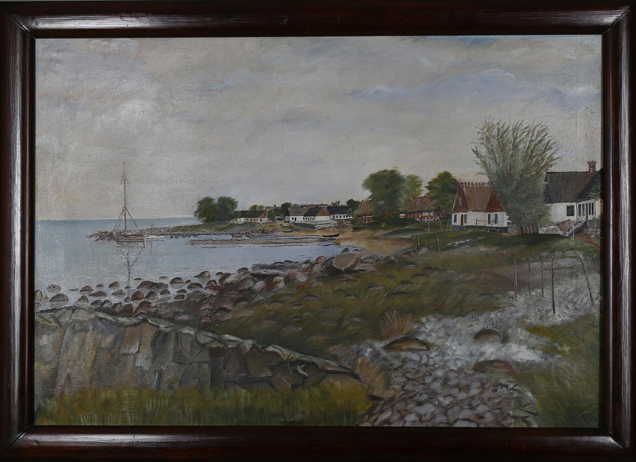 EINAR GÖRNSSON. Baskemölla hamn, olja på duk, signerad.