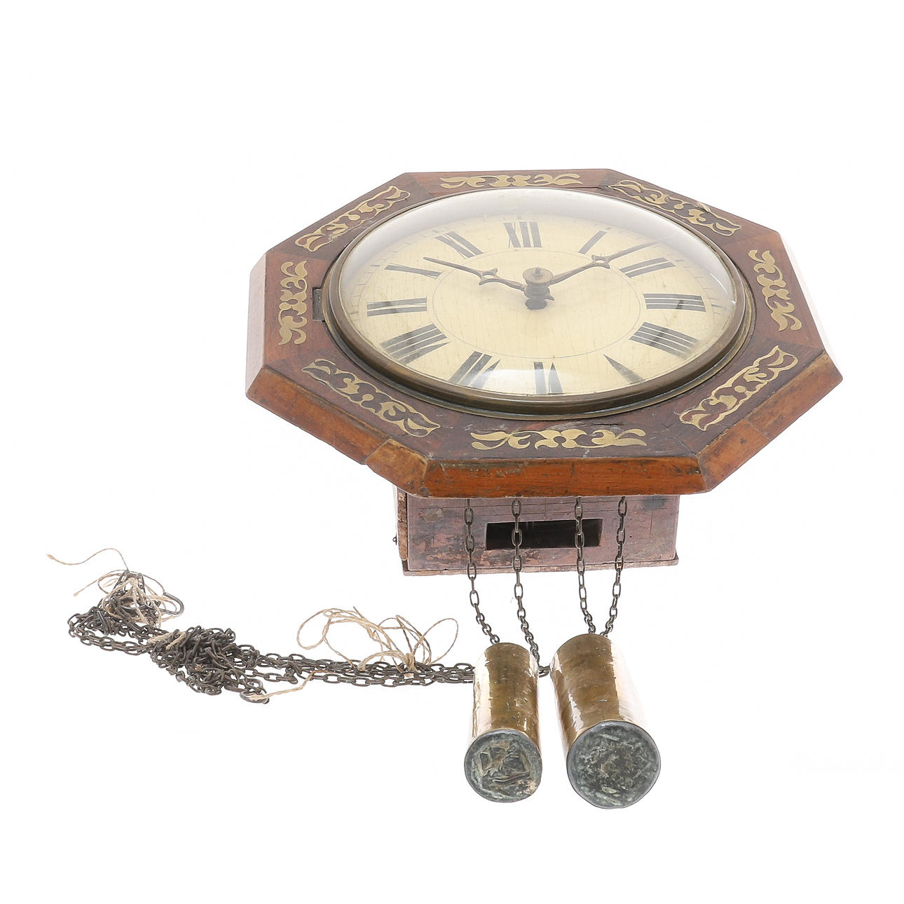 A REGENCY STYLE OCTAGONAL ROSEWOOD AND CUT-BRASS FRAME WALL CLOCK, 19TH ...
