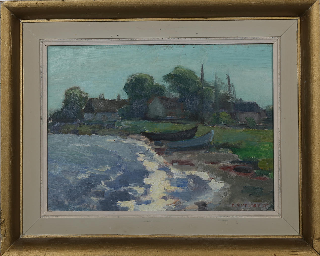 ERIK ALMGREN. By vid havet, olja på duk, signerad och daterad E Almgren -55.