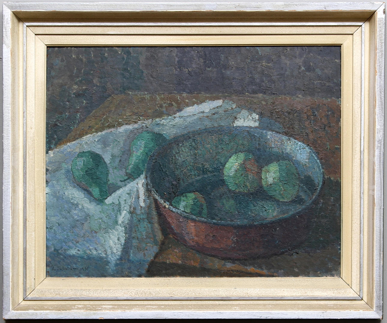 ALBERT SJÖSTRÖM. Olja på pannå, signerad och daterad 1945.