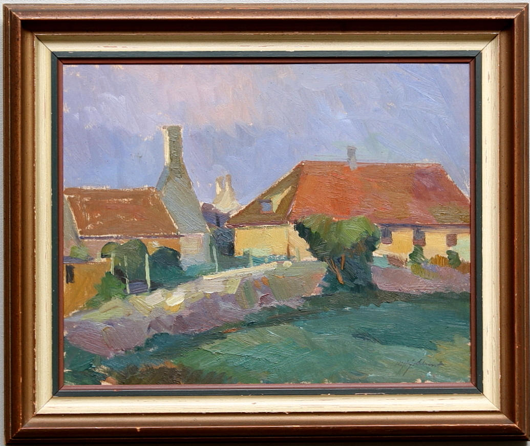 RICHARD BJÖRKLUND. "Från Fredriksö". Olja på pannå, signerad och daterad a tergo -34.