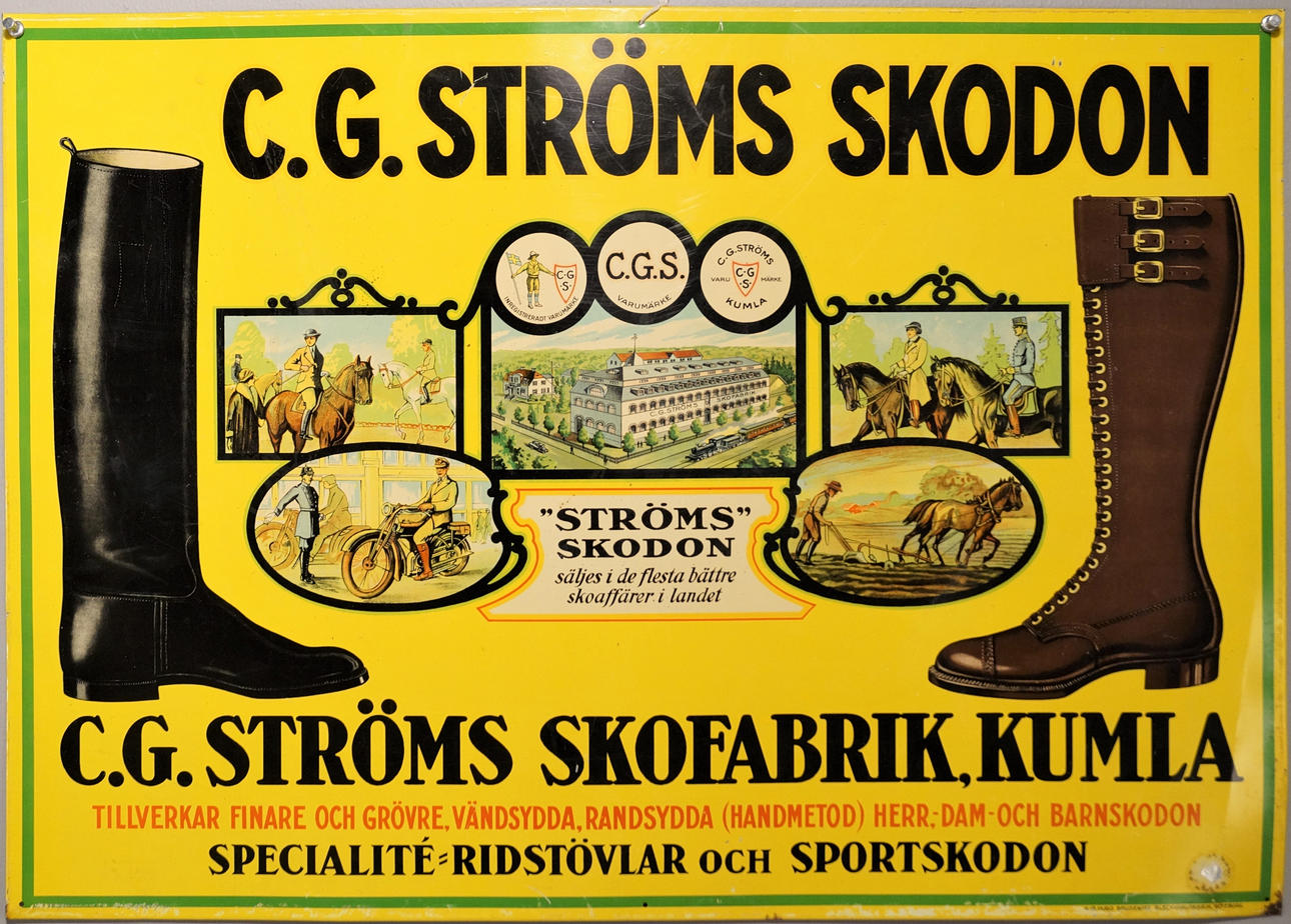 SCHILD, Blech, CG Ströms Schuhe, Kumla.