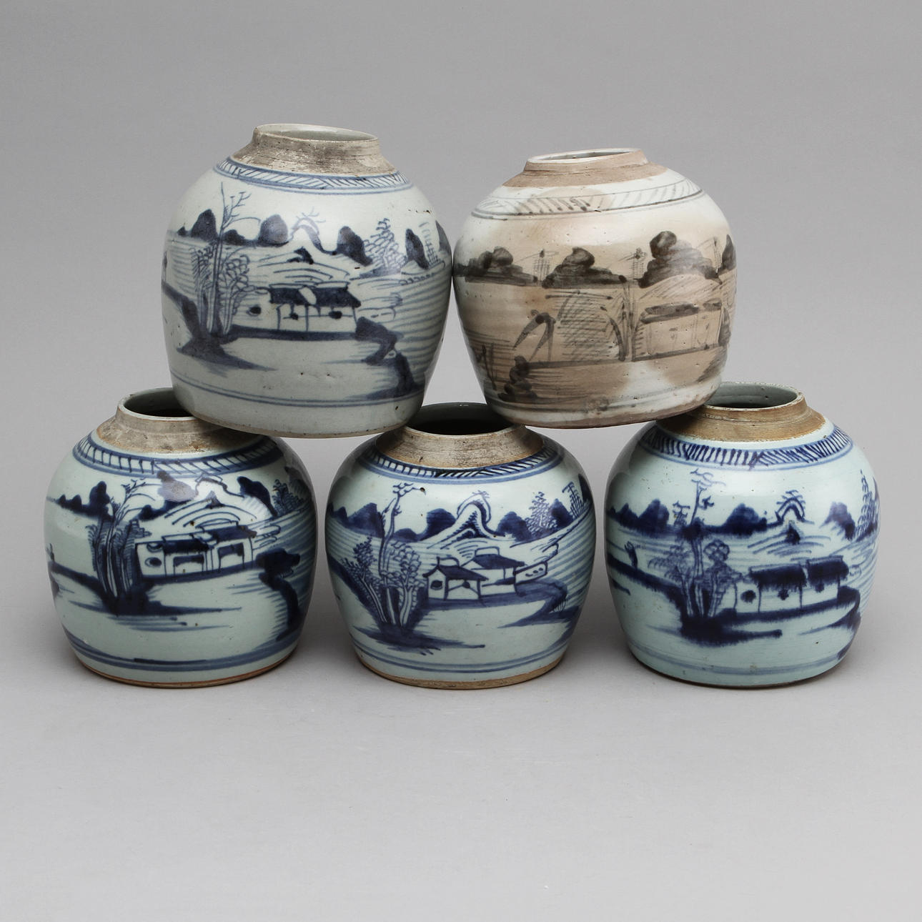 BOJANER, 5 st, porslin, Kina 17/1800-tal.