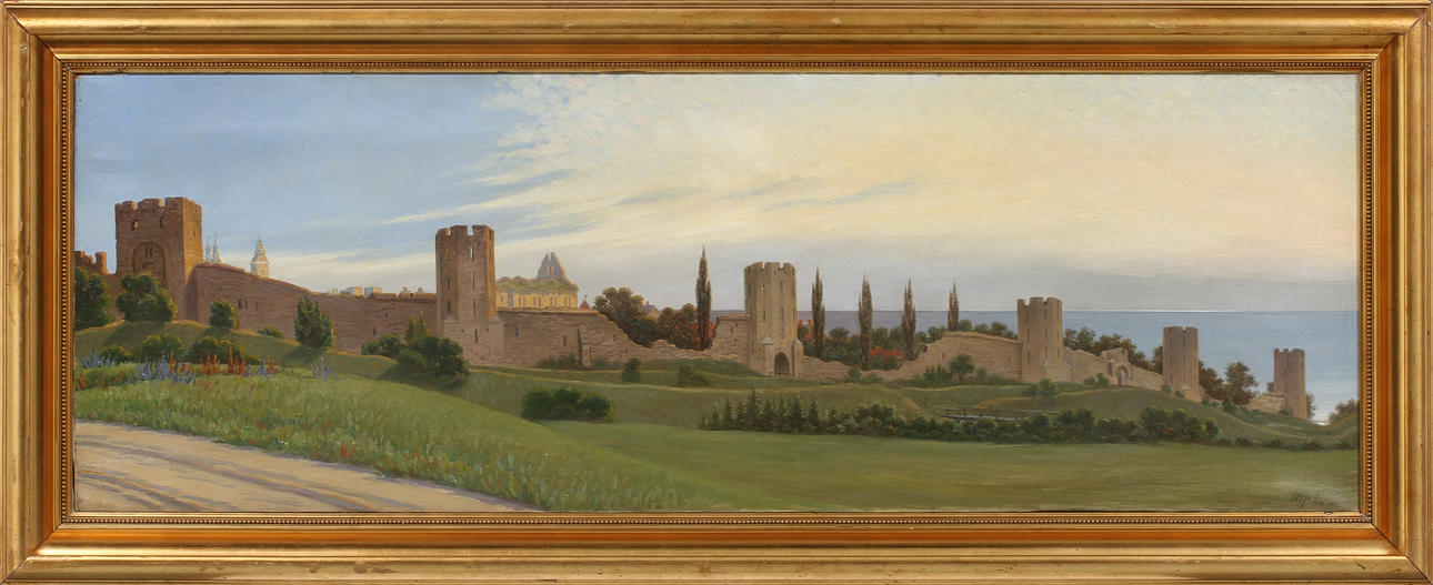 OIDENTIFIERAD KONSTNÄR. Visby ringmur", olja på duk, signerad.