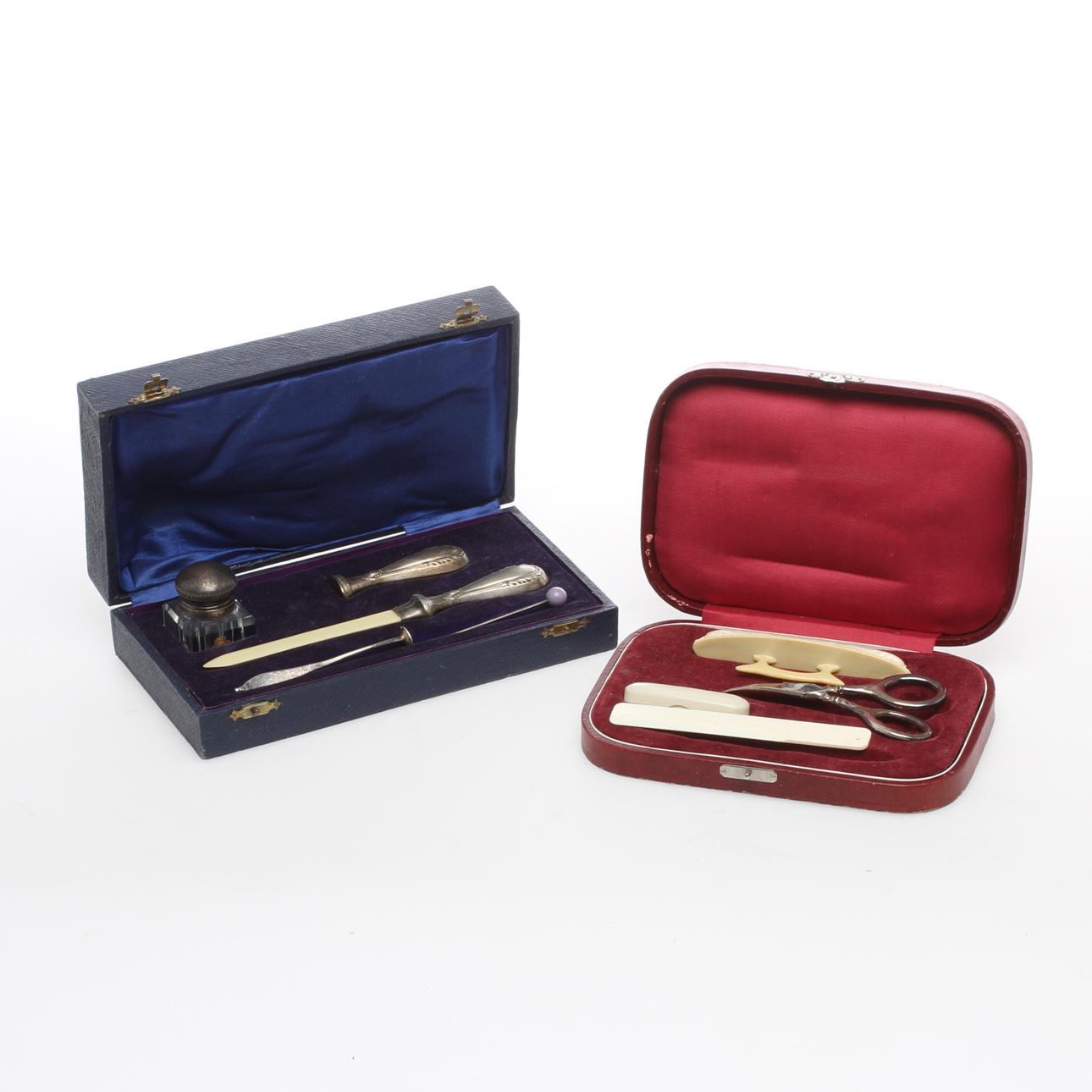 SKRIVDON samt MANIKYRSET, i schatull, 1900-tal.