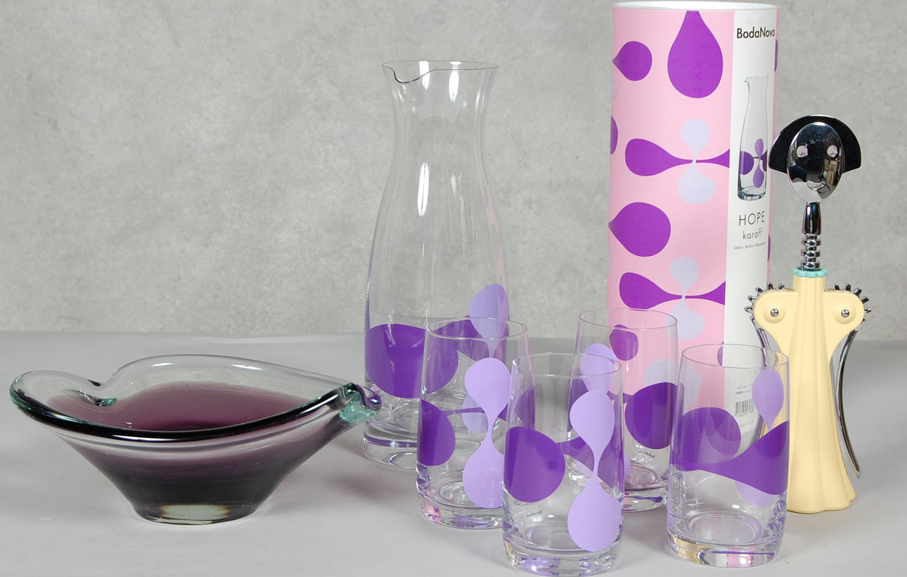 GLAS, 7 delar, Boda Nova, KORKSKRUV, Alessi, SKÅL, Flygfors .