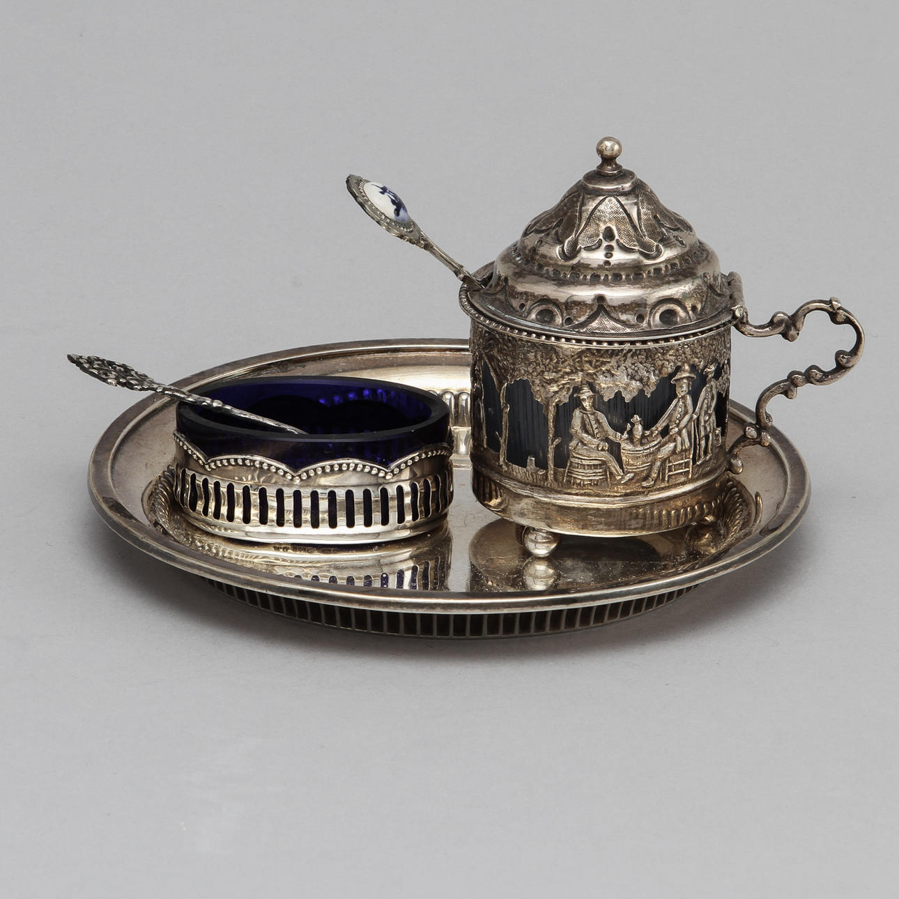 SILVER, 3 delar, fat, senapskanna, saltkar.