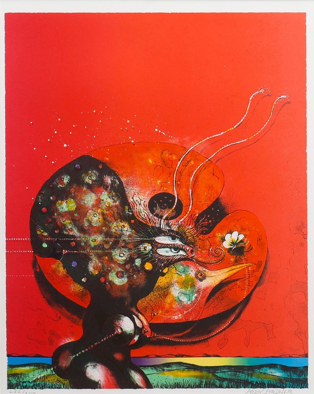ARDY STRÜWER. SURREALISTIC MOTIVE WITH BIRD.