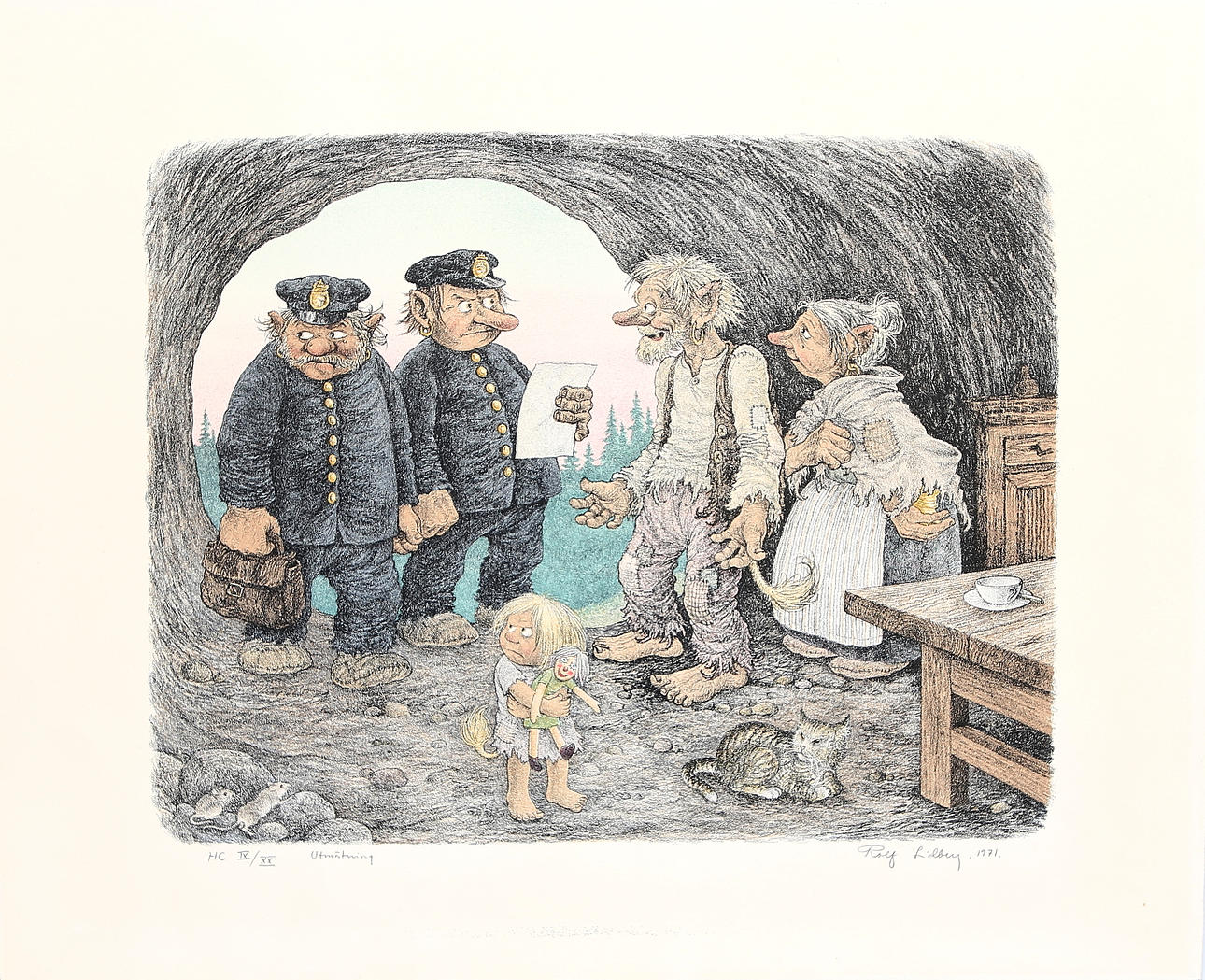 ROLF LIDBERG. "Utmätning", litografi, blad, signerad.