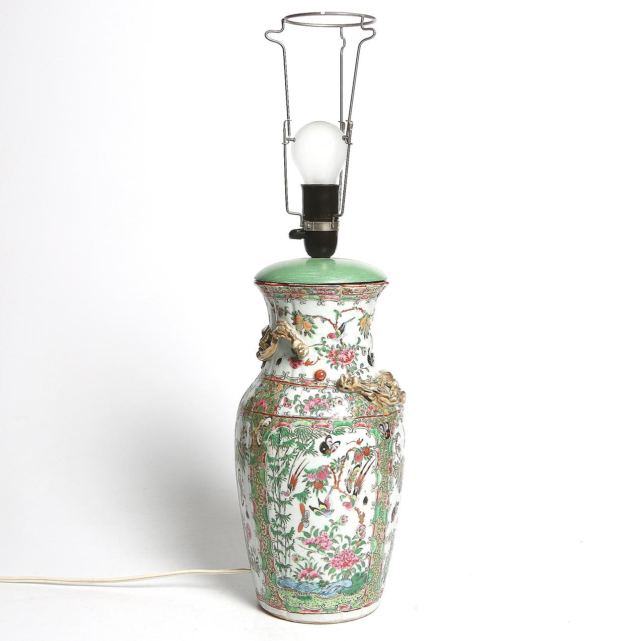 BORDSLAMPA / VAS, porslin, Kanton, Kina. 1800-tal.