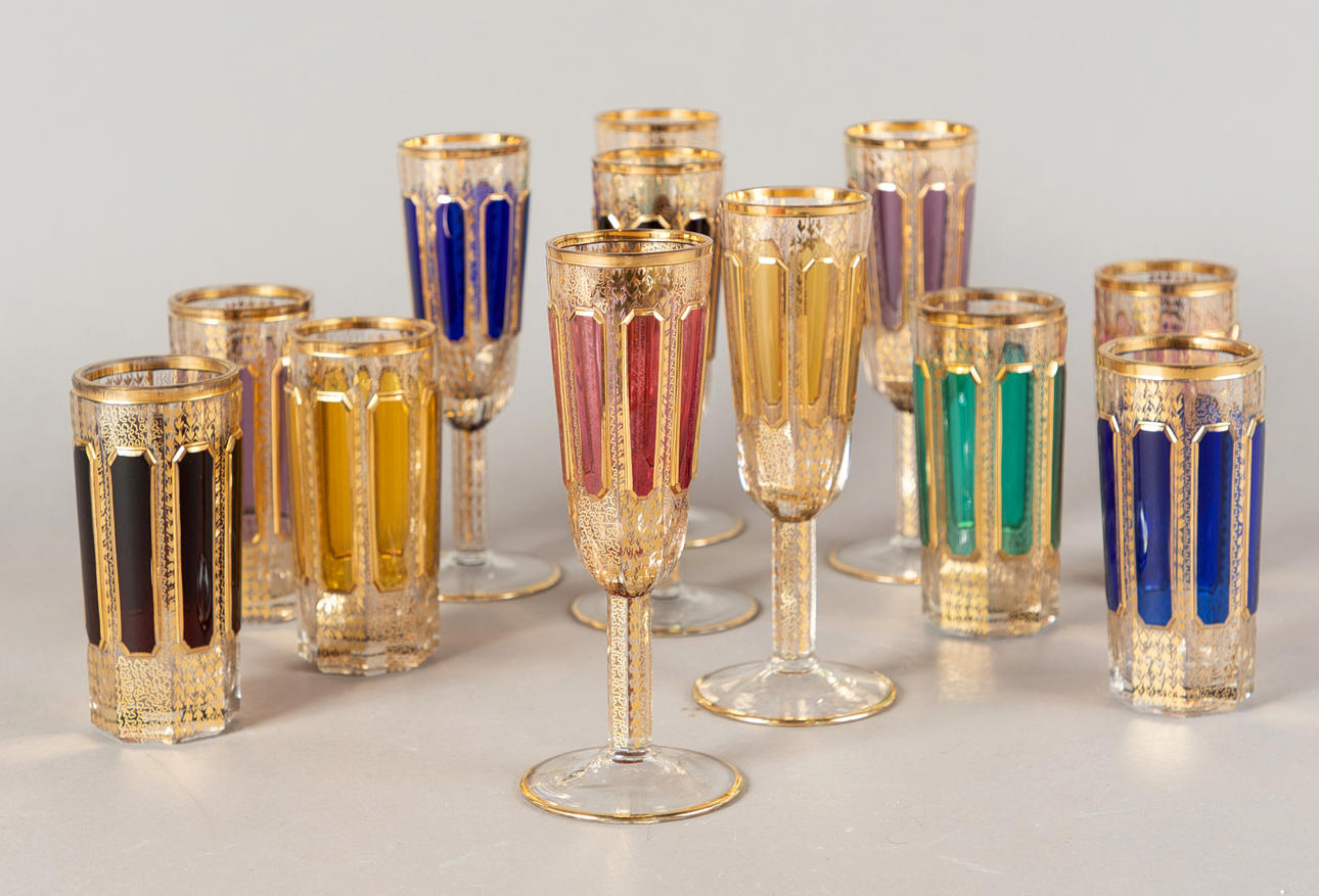 Steiner - Vogel, 12 glasses in Biedermeier style, Vohenstrauss