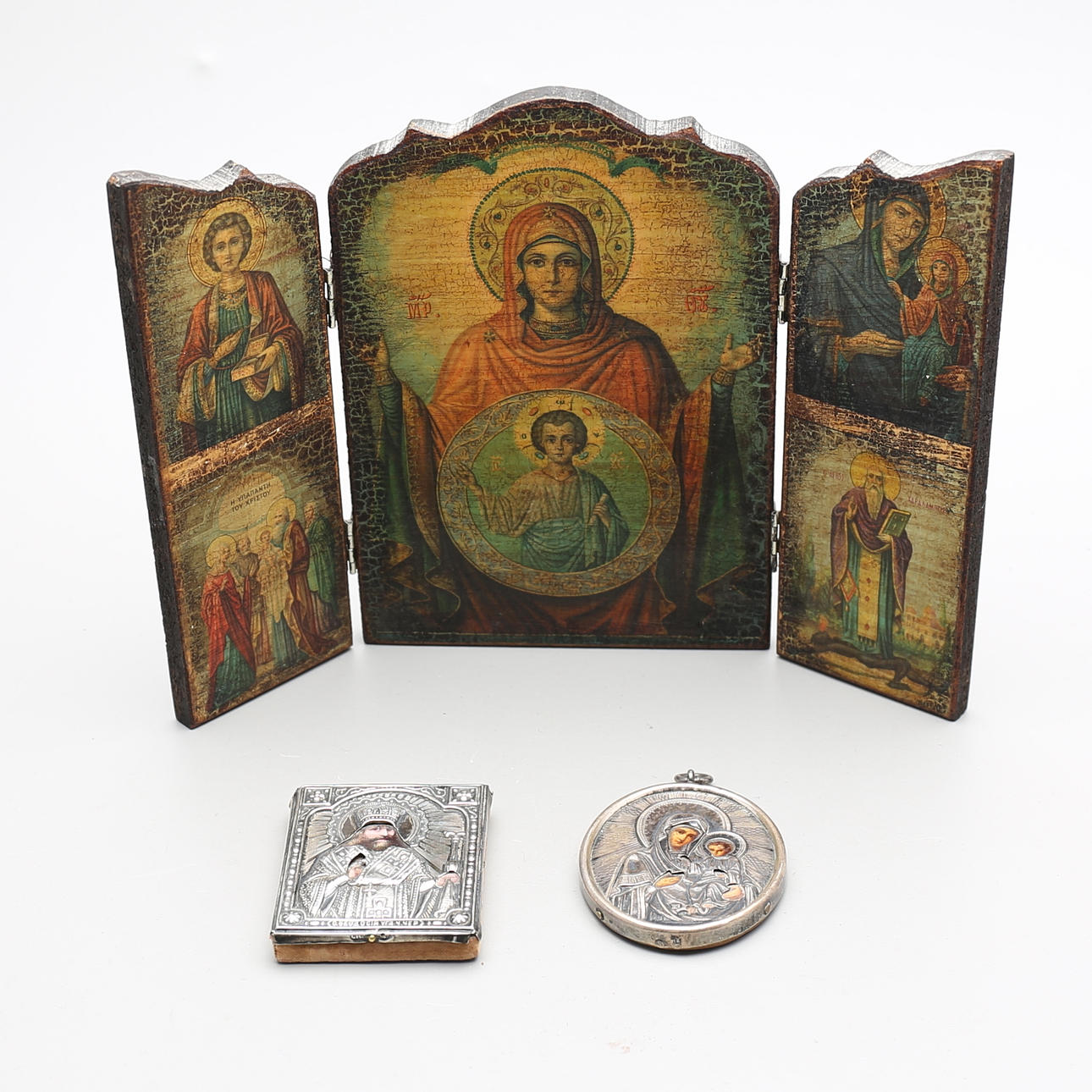 IKONER, 3 st, silver och trä, Ryssland, 1800/1900-tal.