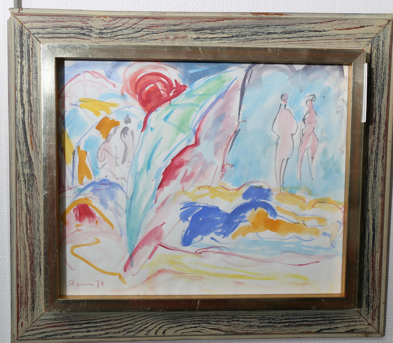 EDOUARD PIGNON. Akvarell, "Sur la plage", signerad Pignon 77.