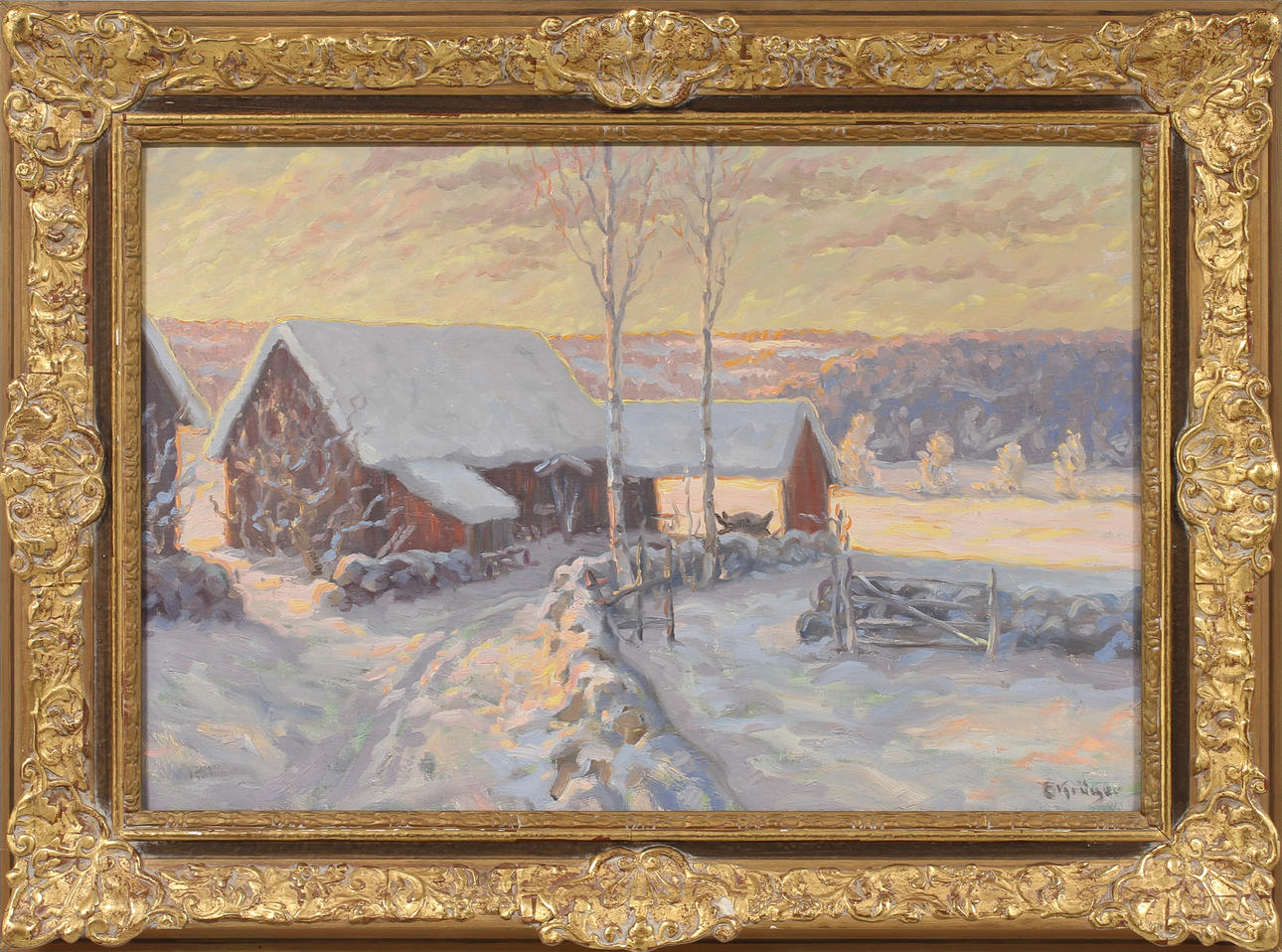 EINAR KRÜGER. "Vinterkväll", olja på duk, signerad.