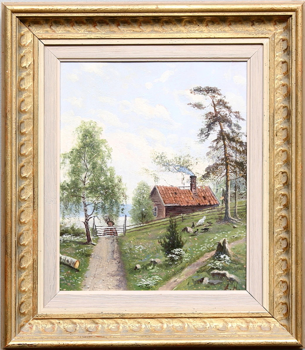 AUGUST HAMMARSTRÖM. Olja på pannå, monogramsignerad AH.