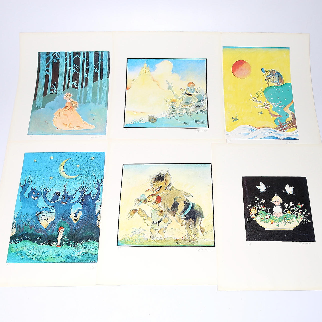 EINAR NERMAN. Färglitografier, 6 st, ur HC Andersens sagor. Signerade HC, Nerman.