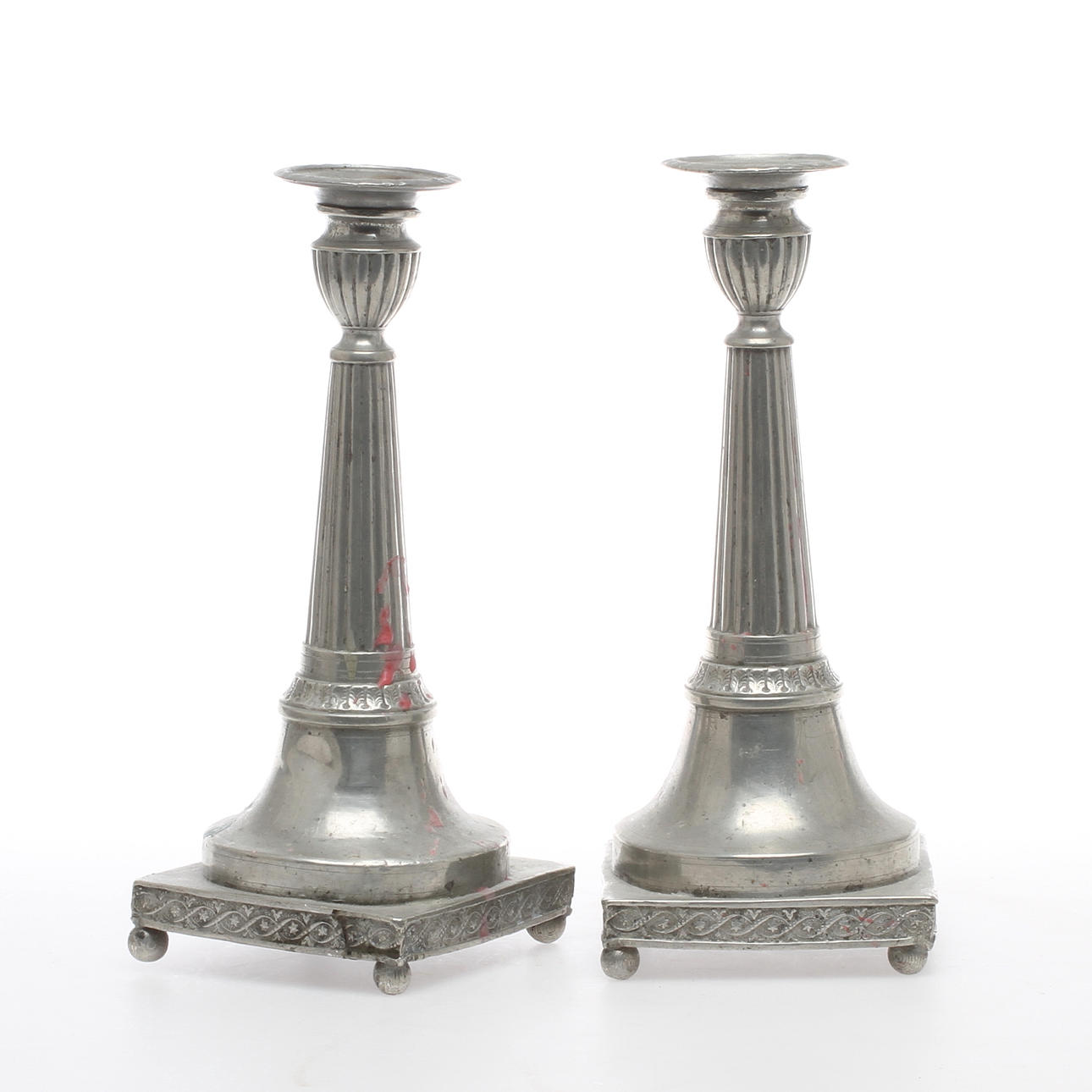 LJUSSTAKAR, 1 par, tenn, Nils Justelius, Eksjö, 1849.