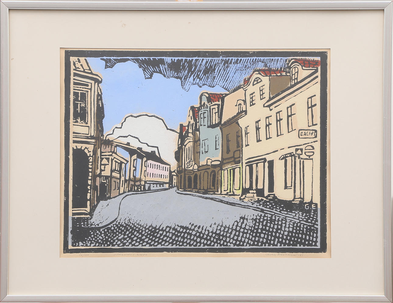 GEORG ERDMANN. GRAFIKBLATT, Storgatan in Nybro, 1981.