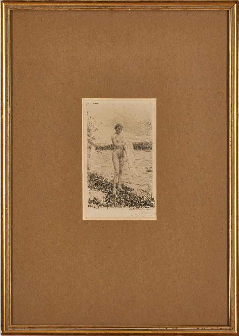 ANDERS ZORN. "Dalälven", etching 1919, 17.8 x 11.7 cm.