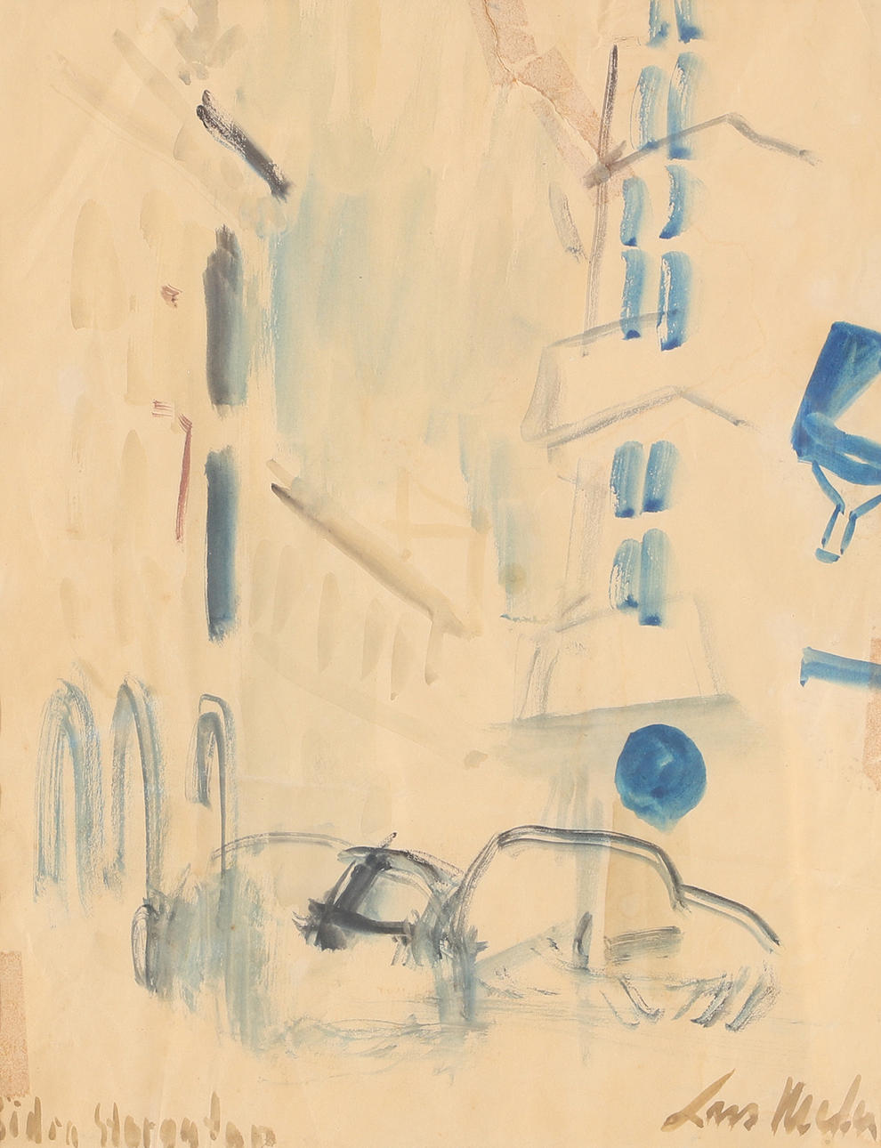 LARS HEDER. "Södra Storgatan", akvarell, signerad.