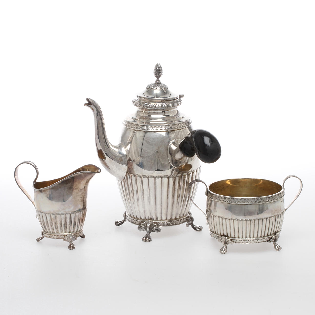 KAFFESERVIS, 3 delar, silver, David Andersen, Stockholm, 1918 & 1917.