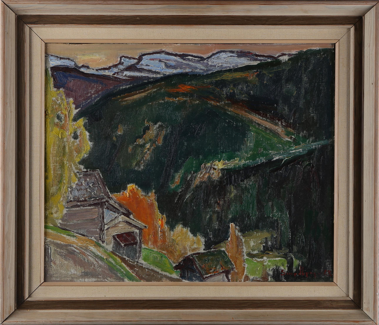 FRITZ SMEDBERG. Olja på pannå, signerad och daterad Smedberg -63, "Höstkväll i Svartdal Telemark Norge".