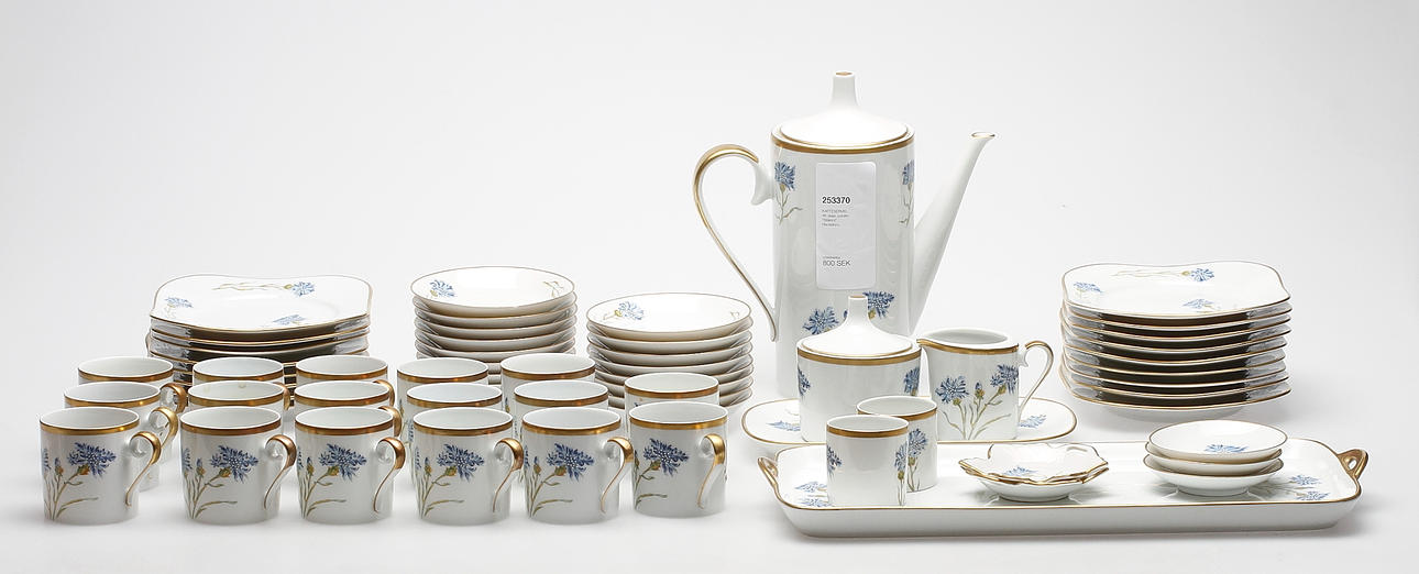KAFFESERVIS, 46 delar, porslin, "Blåklint", Hackefors.