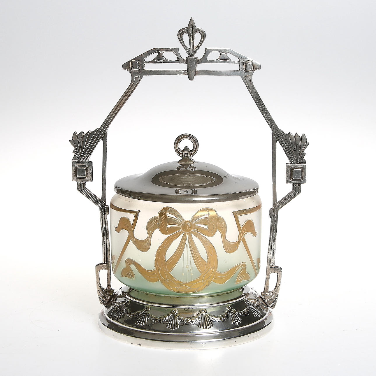 BONBONJÄR, glas och nysilver, Nygustaviansk, GAB, Guldsmedsaktiebolaget, Stockholm. 1800-talets andra hälft.