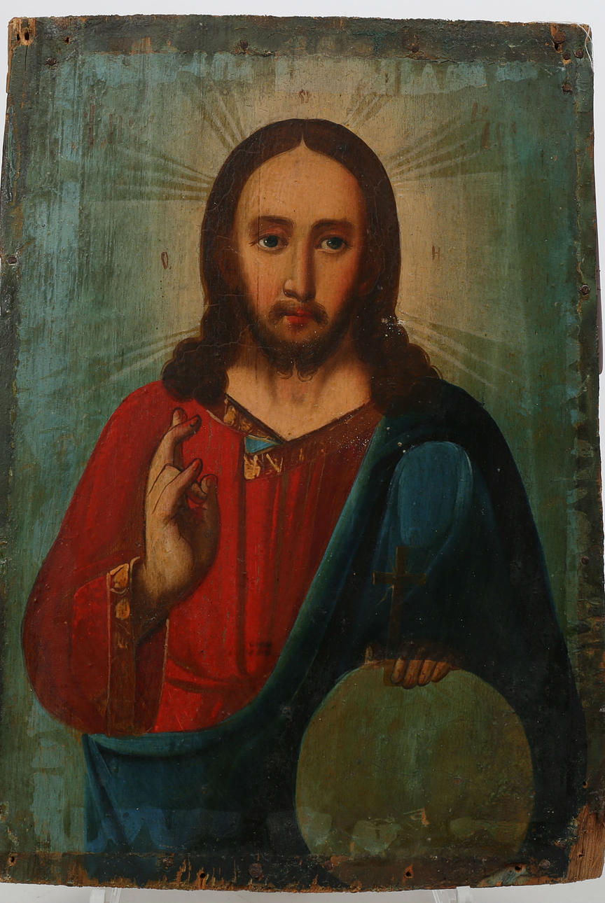 IKON, tempera på trä, Pantocrator, Ryssland, 1800-1900-tal.