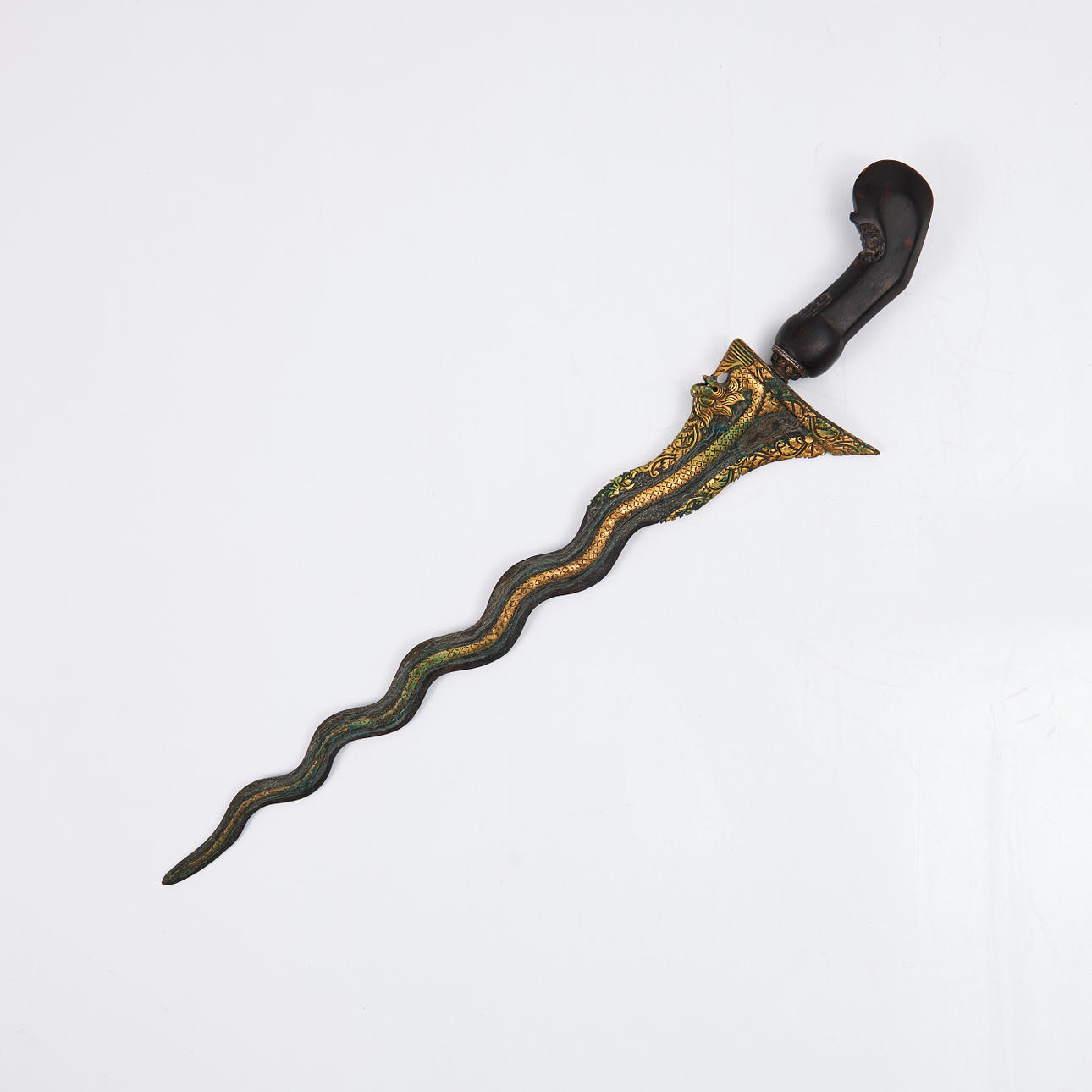 KRIS / KERIS, early 20th century, Bali, carved wood mount, damasked ...