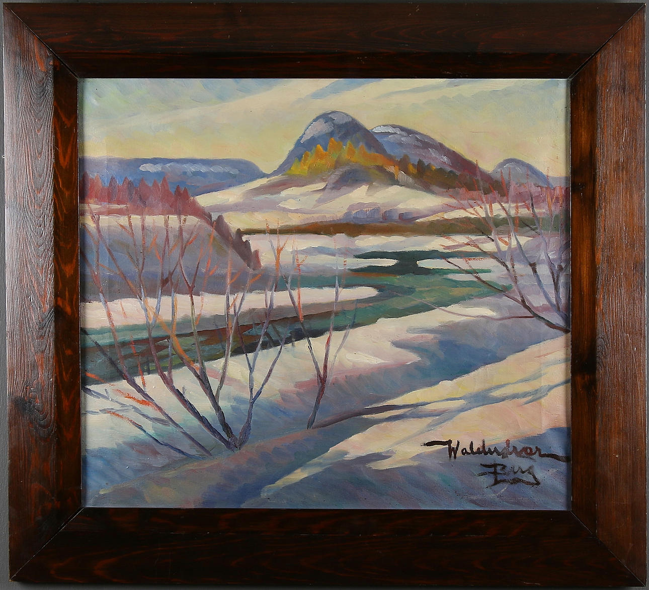 WALDEMAR BERG. Vinterlandskap, olja på duk, signerad.