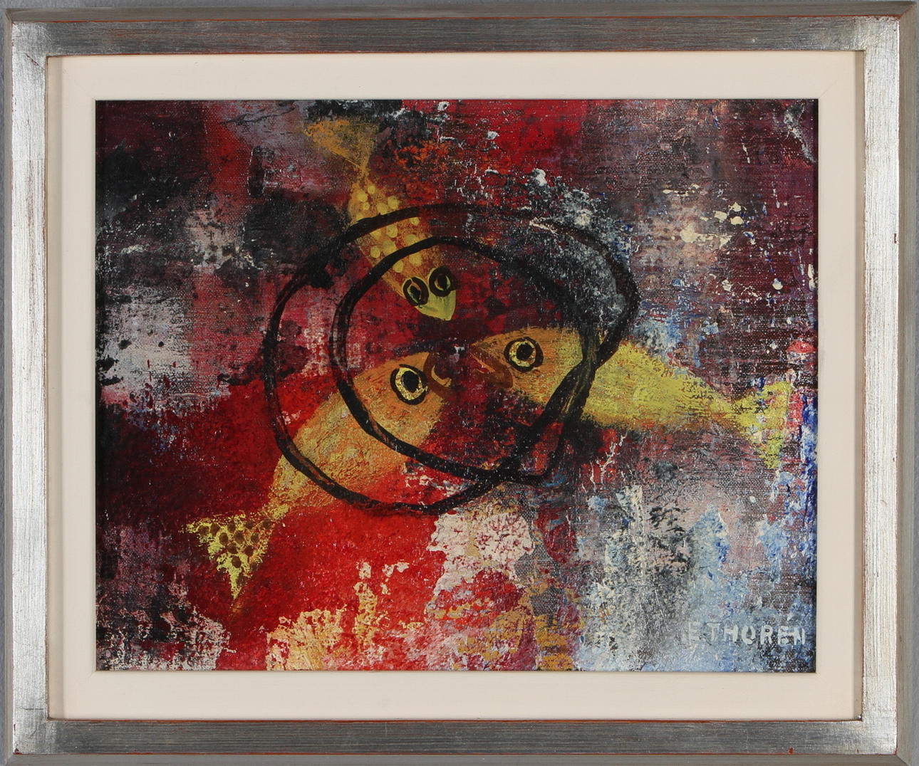 ESAIAS THORÉN. Fiskar, olja på pannå, signerad.