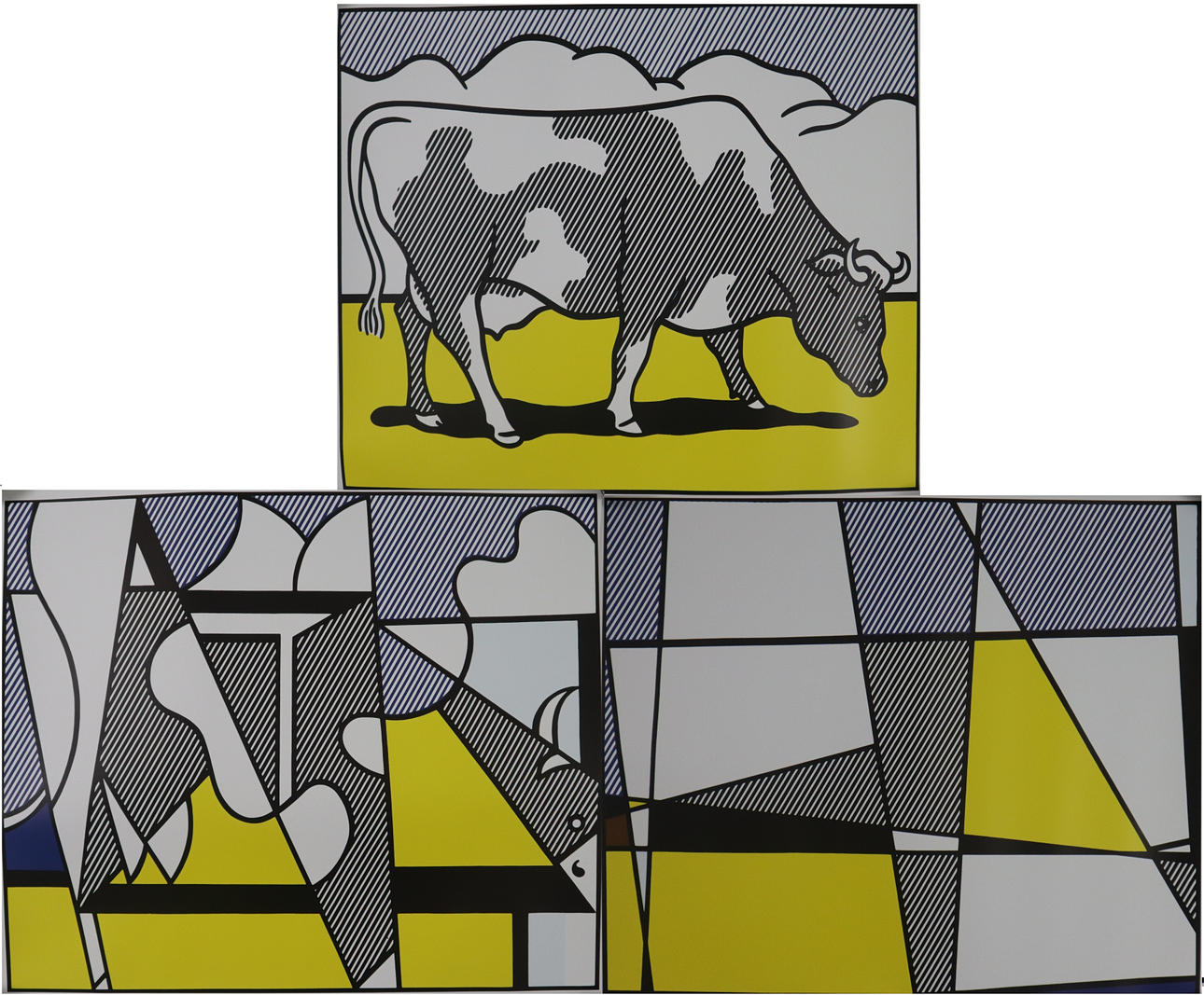 - ROY LICHTENSTEIN -. NACH. „Cow going abstract“, Triptychon.