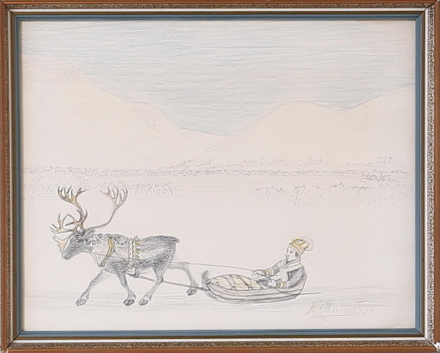 NILS NILSSON SKUM. Teckning, Sign, daterad 1938.