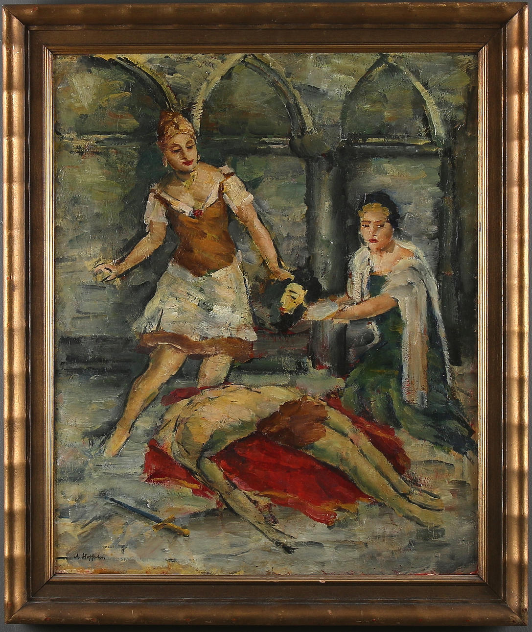 ALBERT HOFFSTEN. Klassisk scen, olja på duk, signerad.