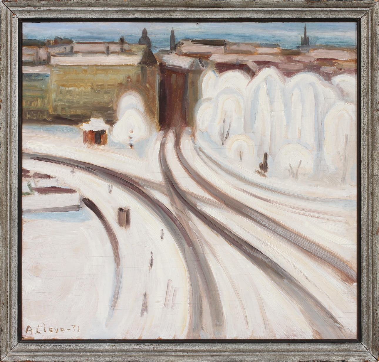 AGNES CLEVE (1876-1951). Utsikt mot Berzelii Park, Stockholm. Olja på pannå.