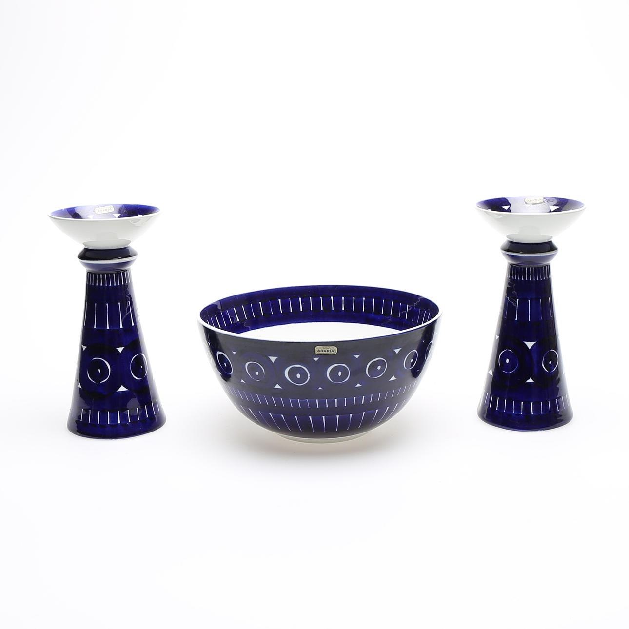 SKÅL samt LJUSSTAKAR, porslin, "Valencia" design Ulla Procopé, Arabia 1900-talets senare hälft.