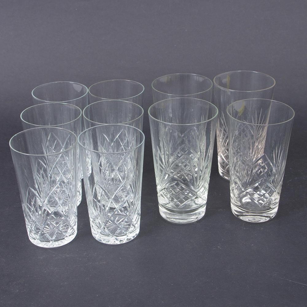 GROGGLAS 6+4 stycken, kristall, ananasslipade.