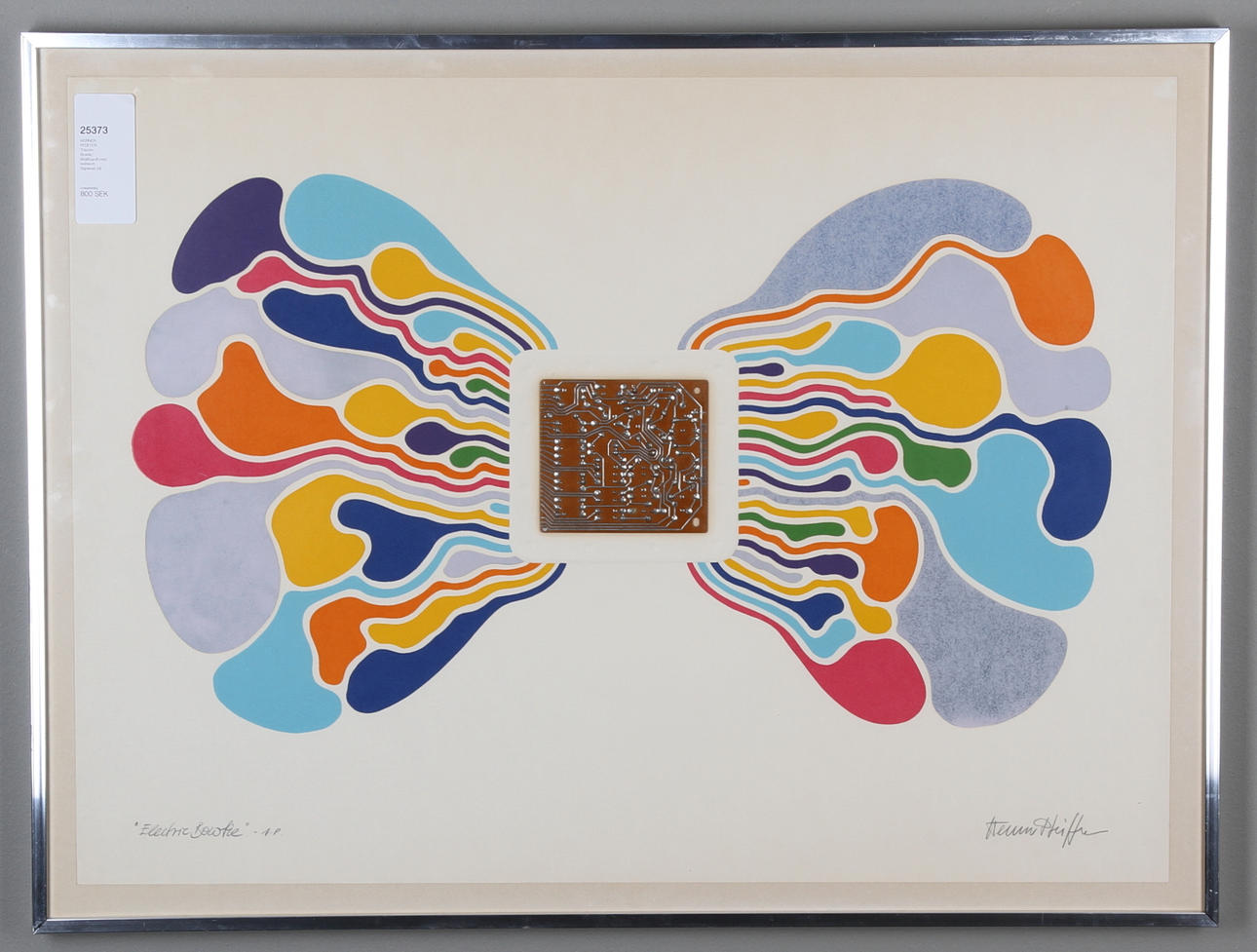 WERNER PFEIFFER. "Electric Bowtie", färglitografi med kretskort. Signerad.