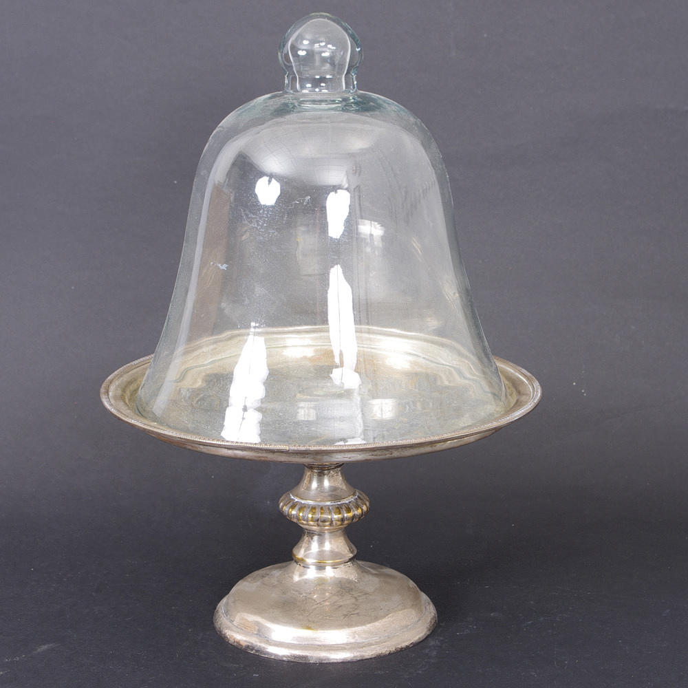 KAKFAT MED GLASKUPA, glas/nysilver.