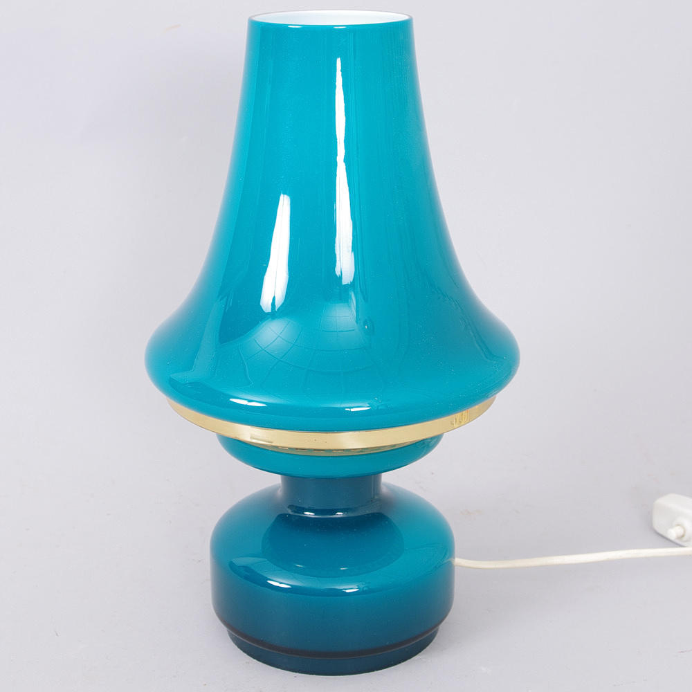 BORDSLAMPA, blå/grönt glas, Hans Agne Jacobsson.