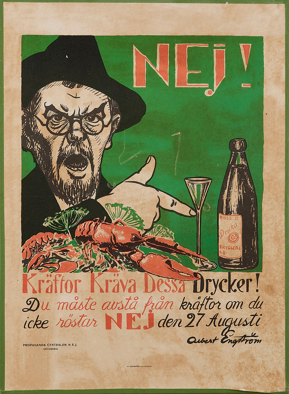AFTER ALBERT ENGSTRÖM. poster, "Crayfish Demand These Drinks", bottom marked "a Currentia reproduction".