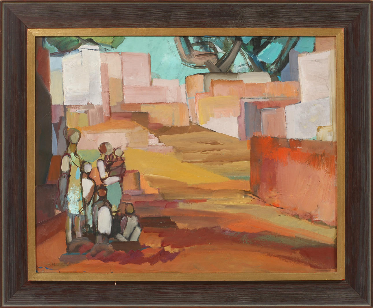 BRITA HANSSON. Figurscen, olja på papp, signerad.