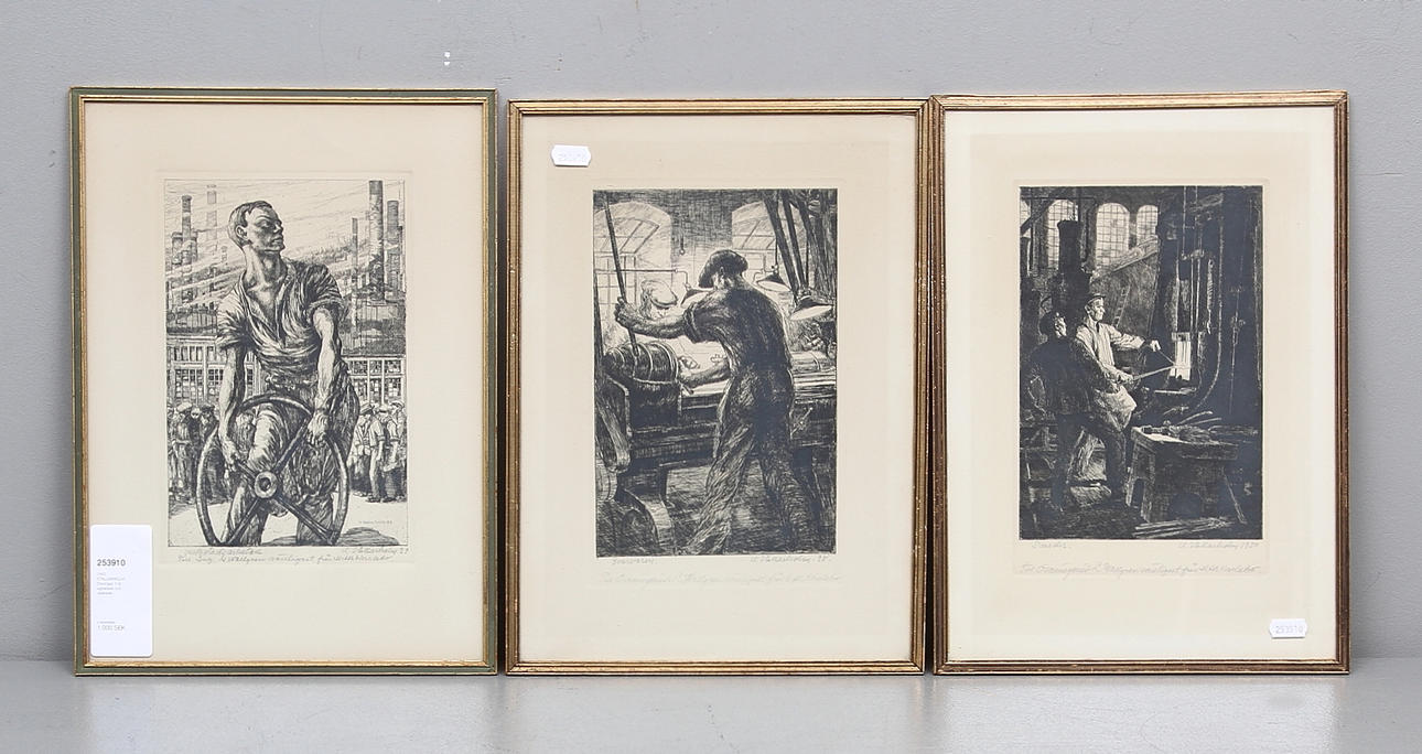 UNO STALLARHOLM. Etsningar, 3 st, signerade och daterade.